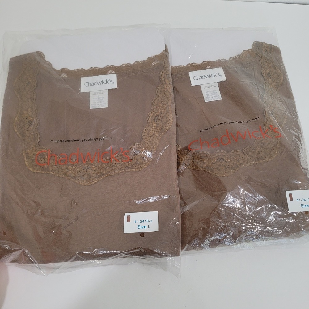 Chadwicks Set of 2 Brown Lace Trim Long Sleeve Tops Size L 41-2410-3 Rayon Blend